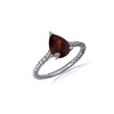 White Gold Pear Cut Garnet Gemstone Diamond Roped Twist Ring