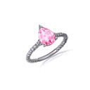 .925 Sterling Silver Pear Cut Pink CZ  Gemstone CZ Roped Twist Ring