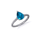 .925 Sterling Silver Pear Cut Blue Topaz Gemstone CZ Roped Twist Ring