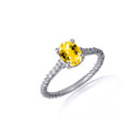 .925 Sterling Silver Oval Citrine Gemstone CZ Roped Twist Ring