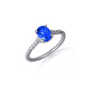.925 Sterling Silver Oval Sapphire Gemstone CZ Roped Twist Ring