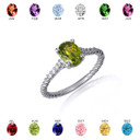 .925 Sterling Silver Oval Peridot Gemstone CZ Roped Twist Ring