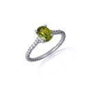 .925 Sterling Silver Oval Peridot Gemstone CZ Roped Twist Ring