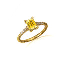 Gold Emerald Cut Citrine Gemstone Diamond Roped Twist Ring