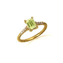 Gold Emerald Cut Peridot Gemstone Diamond Roped Twist Ring