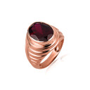 Rose Gold Oval Gemstone Ribbed Striped Men's Ring