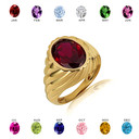 Yellow Gold Oval Garnet Gemstone Swirl Ribbed Ring