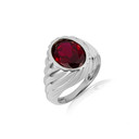 .925 Sterling Silver Oval Garnet Gemstone Swirl Ribbed Ring