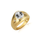 Yellow Gold Oval Clear CZ Gemstone CZ Men's Ring