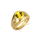 Yellow Gold Oval Clear CZ Citrine Gemstone CZ Men's Ring