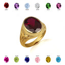 Yellow Gold Oval Garnet Gemstone Celtic Trinity Knot Beaded Men's Ring