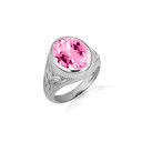 925 Sterling Silver Oval Pink CZ Gemstone Celtic Trinity Knot Beaded Men's Ring