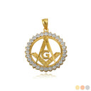 Gold Freemason Square & Compass Diamond Circle Pendant