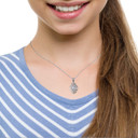 .925 Sterling Silver Quinceañera 15 Años Greek Key Oval Beaded Pendant Necklace on female model