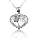 .925 Sterling Silver Quinceañera 15 Años Heart Filigree Rose Flower Pendant Necklace