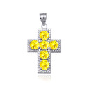 Sterling Silver Citrine Birthstone CZ Cross Pendant