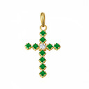 Gold Emerald Gemstone Cross Pendant