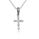 .925 Sterling Silver Clear Tapered Baguette Cross Pendant Necklace