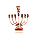 Rose Gold Black Sapphire Jewish Menorah Hanukkah Candle Pendant