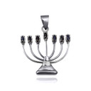 White Gold Black Sapphire Jewish Menorah Hanukkah Candle Pendant