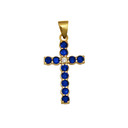 Gold Gemstone and Diamond Cross Small Pendant Necklace (Available in Yellow/Rose/White Gold)