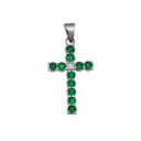 Sterling Silver Emerald Gemstone CZ Cross Small Pendant