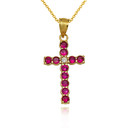 Gold Gemstone Diamond Cross Large Pendant Necklace