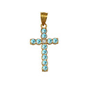 Gold Aqua Gemstone Diamond Cross Large Pendant