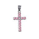 Sterling Silver Pink Gemstone CZ Cross Large Pendant
