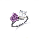 White Gold Toi Et Moi Heart & Emerald Cut Gemstone Roped Twist Diamond Ring
