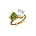 Gold Toi Et Moi Peridot Heart & Emerald Cut Gemstone Roped Twist Diamond Ring
