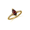 Yellow Gold Marquise Cut Garnet Gemstone Diamond Roped Twist Ring