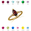 Yellow Gold Marquise Cut Garnet Gemstone Diamond Roped Twist Ring