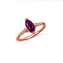 Rose Gold Marquise Cut Amethyst Gemstone Diamond Roped Twist Ring