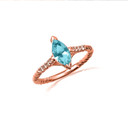 Rose Gold Marquise Cut Aquamarine Gemstone Diamond Roped Twist Ring