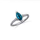 White Gold Marquise Cut Blue Topaz Gemstone Diamond Roped Twist Ring