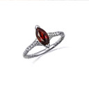 White Gold Marquise Cut Garnet Gemstone Diamond Roped Twist Ring