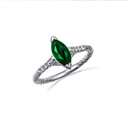 White Gold Marquise Cut Emerald Gemstone Diamond Roped Twist Ring
