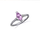 White Gold Marquise Cut Alexandrite Gemstone Diamond Roped Twist Ring