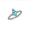 .925 Sterling Silver Marquise Cut Aquamarine Gemstone CZ Roped Twist Ring
