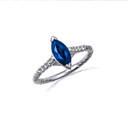 .925 Sterling Silver Marquise Cut Sapphire Gemstone CZ Roped Twist Ring