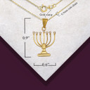 Yellow Gold Diamond Jewish Menorah Hanukkah Candle Pendant Necklace with measurements