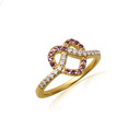 Yellow Gold Heart Chevron Amethyst Gemstone Band Ring