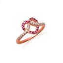 Rose Gold Heart Chevron Ruby Gemstone Band Ring