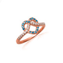 Rose Gold Heart Chevron Blue Topaz Gemstone Band Ring