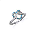 White Gold Heart Chevron Blue topaz Gemstone Band Ring