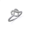 .925 Sterling Silver Heart Chevron Clear CZ Gemstone Band Ring