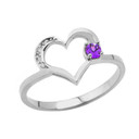 Genuine Birthstones And Diamond Heart Ring ( Available In Yellow,Rose,White Gold)