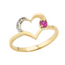 Genuine Birthstones And Diamond Heart Ring ( Available In Yellow,Rose,White Gold)