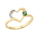 Genuine Birthstones And Diamond Heart Ring ( Available In Yellow,Rose,White Gold)